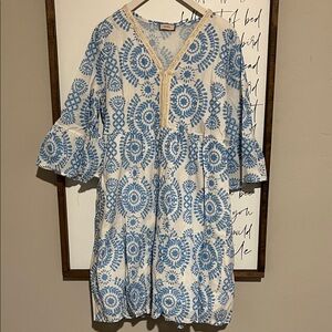 Blue and White Patterned Women's Tunic